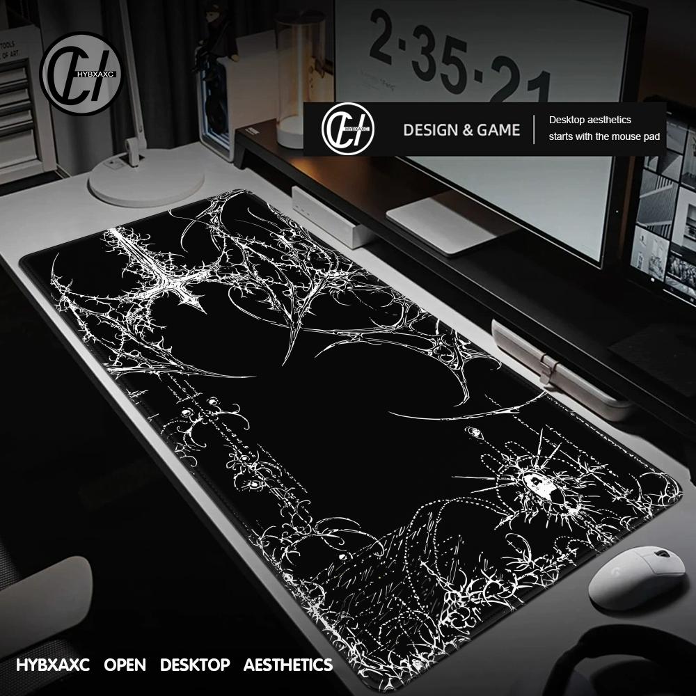 Desk Setup Black - Черно-белый киберготический коврик для стола с